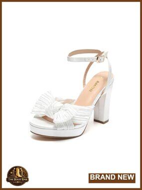 Women's Satin Chunky Platform Heels 4 inch Ankle Strap Bowknot Open Toe Wedding